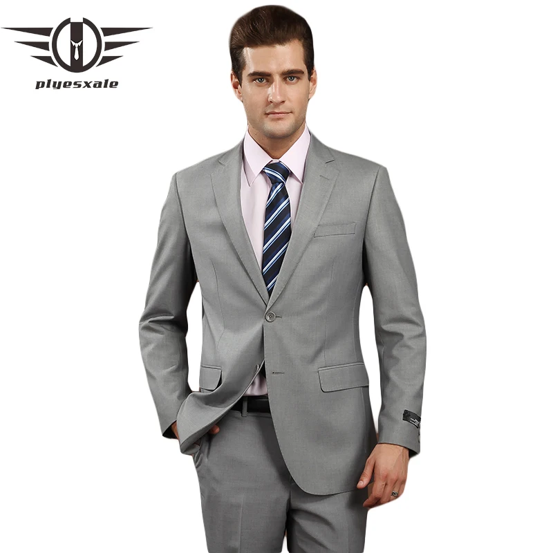 

Plyesxale Men Suits 2018 Brand Clothing Slim Fit Men Formal Suit Gray Mens Suits Wedding Groom 4XL Wool Blazer With Pants Q74