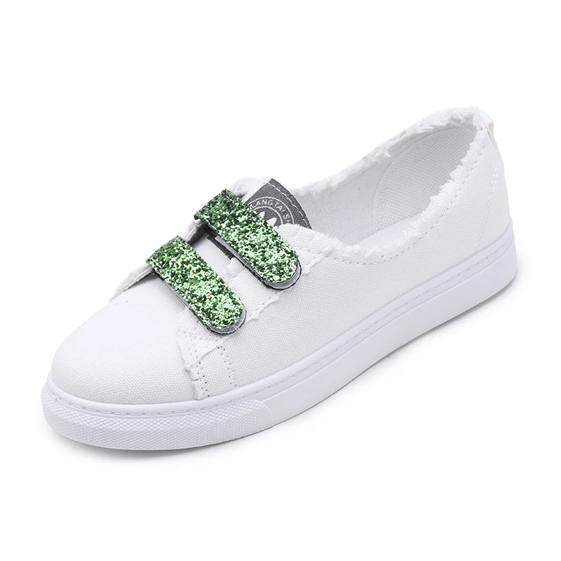 Женская Повседневная обувь; сезон весна-осень; парусиновая обувь на липучке; Женская Белая обувь на плоской подошве; женская обувь на платформе; криперы; zapatos mujer; 6632 - Цвет: Зеленый