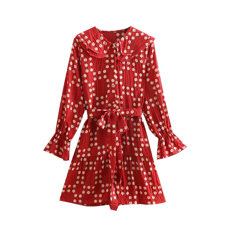 Sweet Polka Dot Print Ruffles Mini Dress Women 2019 Peter pan Collar skirt Dresses Casual Vestidos Mujer Wonder Store