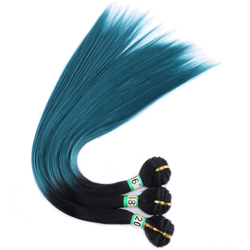 FSR черные до фиолетовые Омбре волосы плетение прямые волосы 16 18 и 20 дюймов 3 шт./лот синтетические волосы для наращивания - Цвет: T1B-Green