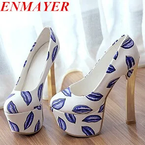 

ENMAYES 2015  New Women Pumps Vintage Shoes Fashion Retro Square High Heels Round Toe Platform Pumps Prom Casual Wedding Shoes