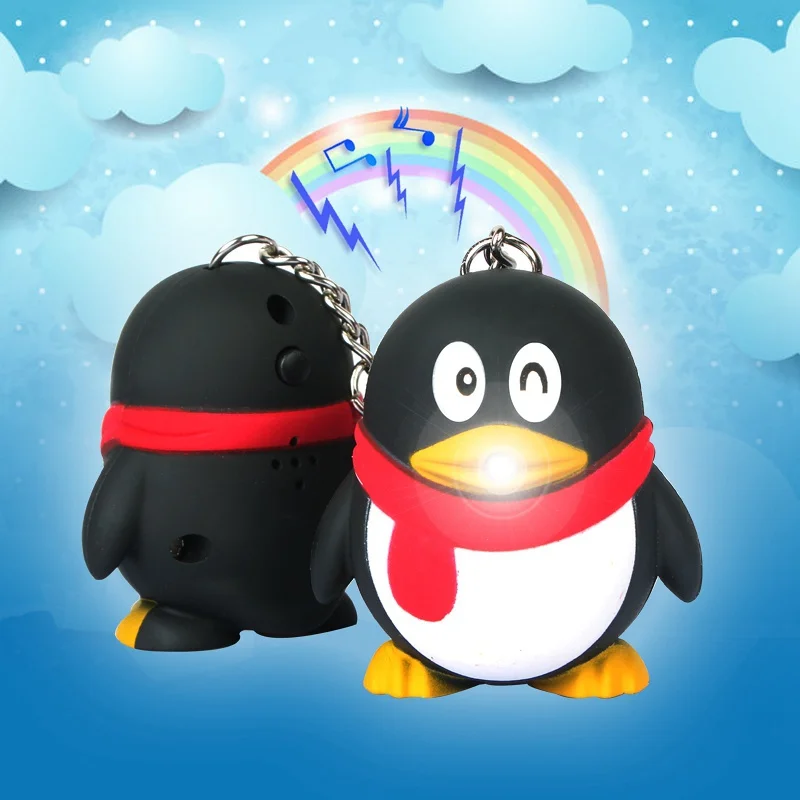 

Cartoon Penguin LED Flashlight Keychain Keyring With Sound Kids Promotion Gift Toys Wholesale Free Shipping