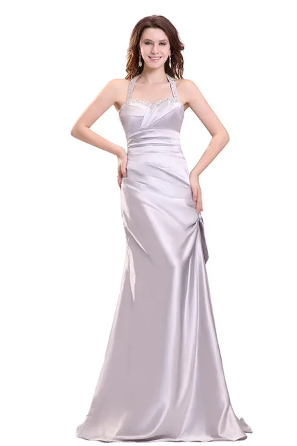 silver satin evening dress