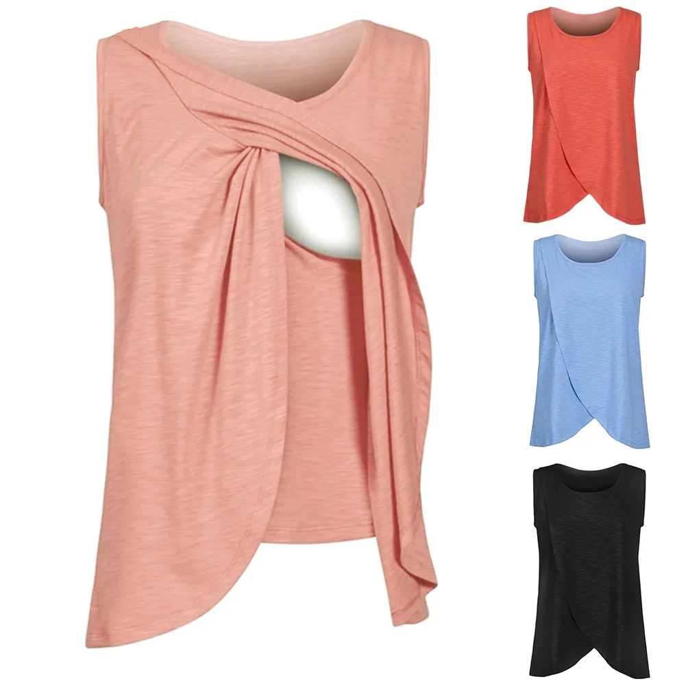 

Maternity clothes Nursing top Vest Nursing Top Cap Sleeveless Double Layer Blouse T Shirt clothes for Pregnant women clothes z05