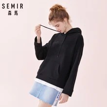 SEMIR Женская толстовка с капюшоном и вышивкой большого размера с карманом-кенгуру, Женский пуловер с заниженным плечом, толстовка с капюшоном для весны