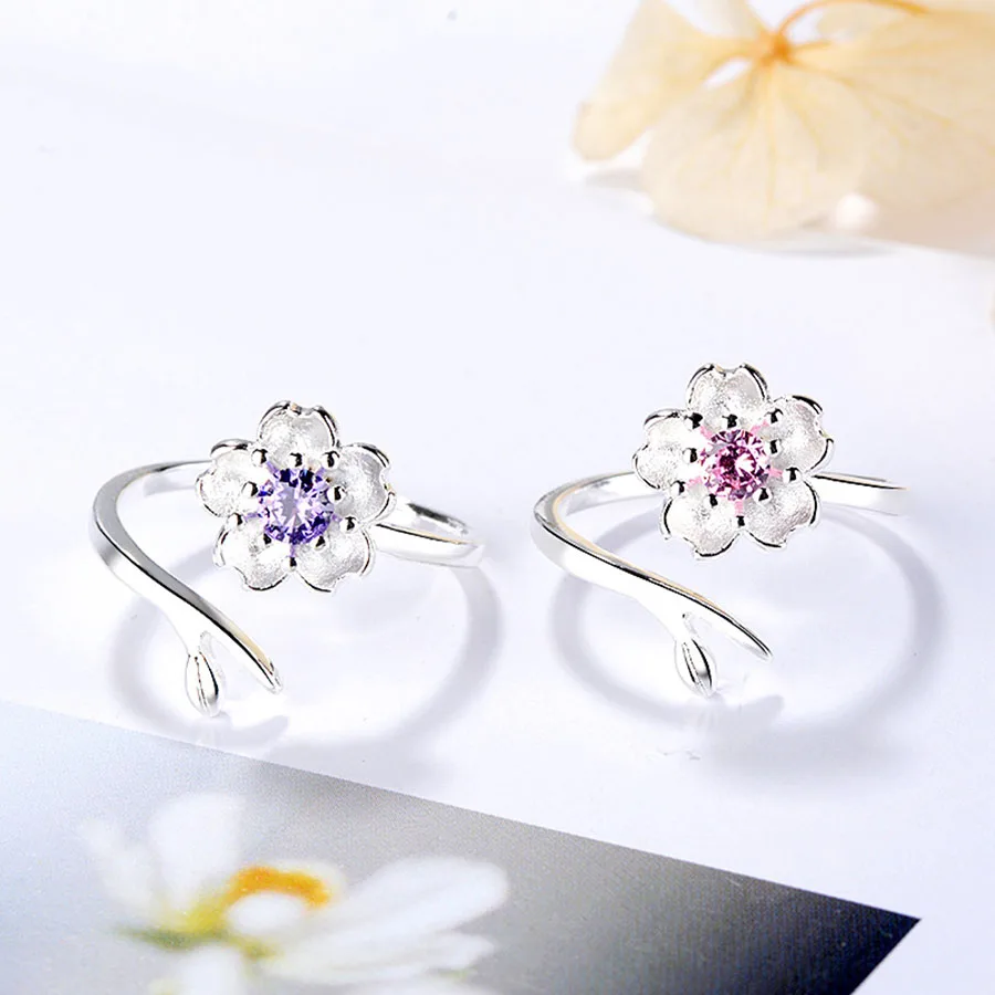 Fashion Jewelry Cherry Blossom Adjustable Ring Flower Opening For Female Girlfriend Wedding Party Birthday Gift | Украшения и