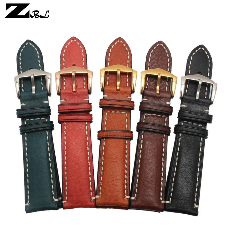 Italian cowhide watch strap genuine leather stitched watchbands 18 19 20 22mm wristwatches band