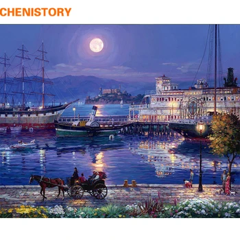 

CHENISTORY Picture Seaside Night DIY Painting By Numbers Modern Wall Art Canvas Painting Acrylic Handpainted For Living Room Art