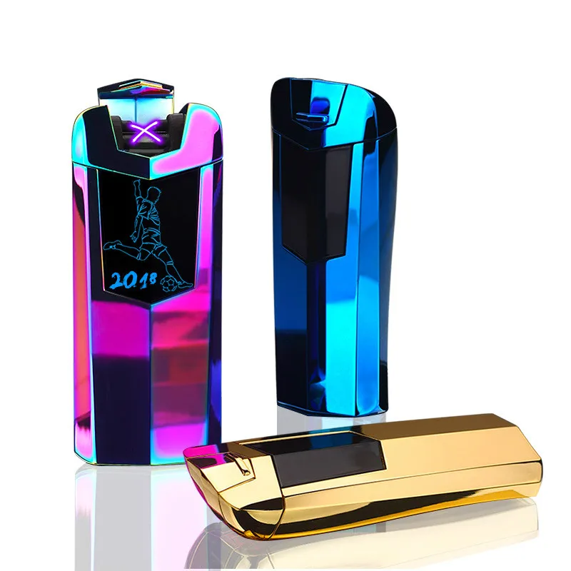 

Video show Touch Screen Switch Metal Windproof Lighter Usb Charging Double Arc Electric Plasma Pulse Cigarettes Smoking Lighter
