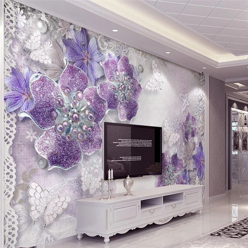 papel de parede 3d Gorgeous purple European flower photo wallpaper art painting living room bedroom TV backdrop mural wall paper