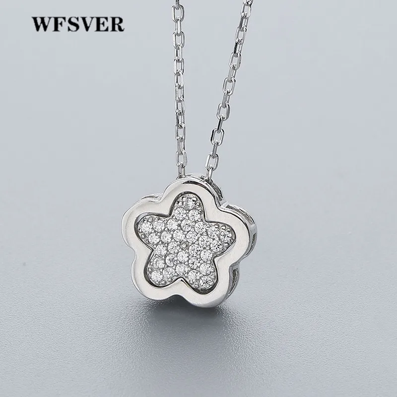 

WFSVER 925 Sterling Silver Fashion Jewelry Necklace Plant Plum Shape Pendant With Crystal Necklace For Women Fine Jewelry