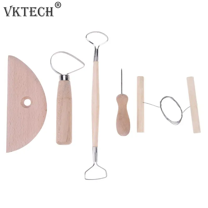 3/5PCS Wood Pottery Clay Sculpture Loop Tool with Stainless Steel Flat Wire Pottery Ceramics