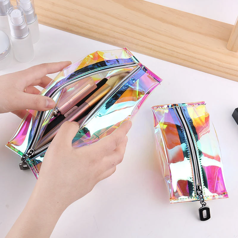  Fashion Laser Transparent Make Up Bag Women Travel Folding Cosmetic Organizer Zipper Storage Pouch 