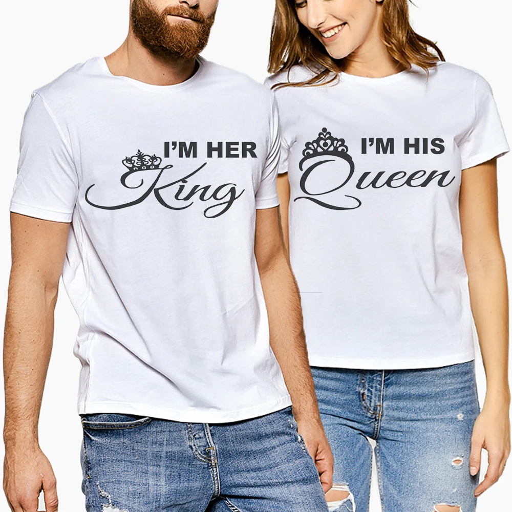 

Limited Time Discount Cotton Short-Sleeved T-Shirt Men/Women Clothing Lover Tshirt Creative Letter Print King/Queen Summer Tees