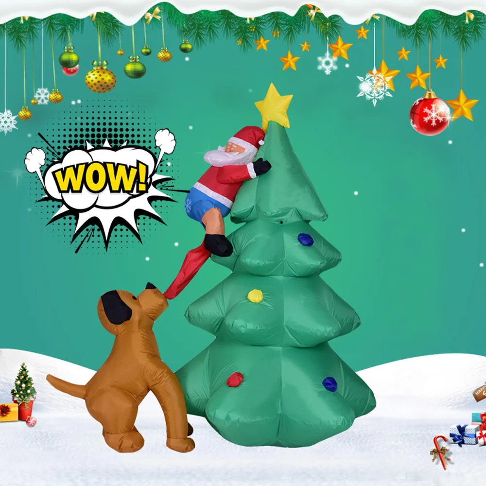 

Inflatable Santa Claus Climbing Christmas Tree Chased Dog LED Lights Yard Decor