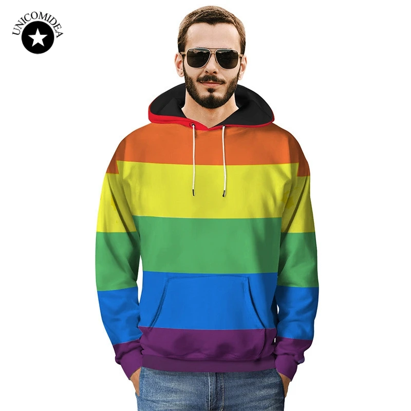

Fashion Rainbow Stripes Printed Sweatshirt Hoodies Men Women Streetwear LGBT Gay Pride Hoodie Autumn Long Sleeve Tracksuit