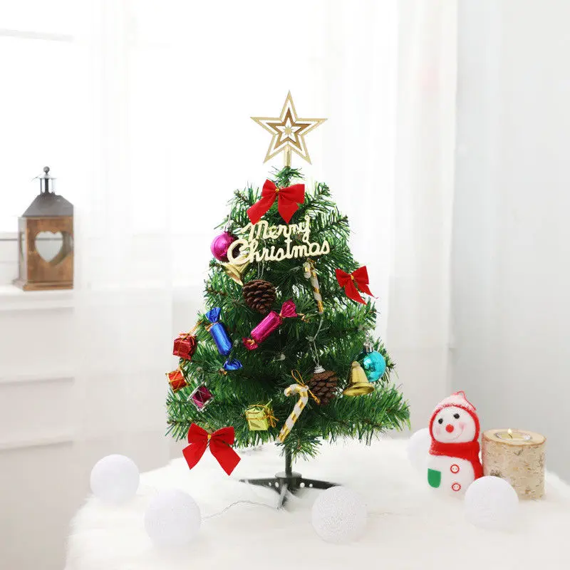 Маленький сосна настольная искусственная мини-елка с светодиодный свет и украшения DIY декоративный ночник Рождественская елка