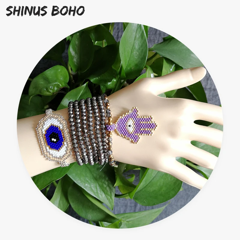 SHINUSBOHO 3 шт./компл. мода рука Хамса для мужчин браслеты синий глаз MIYUKI Ювелирные Браслеты Кристалл бусины для женщин подарок