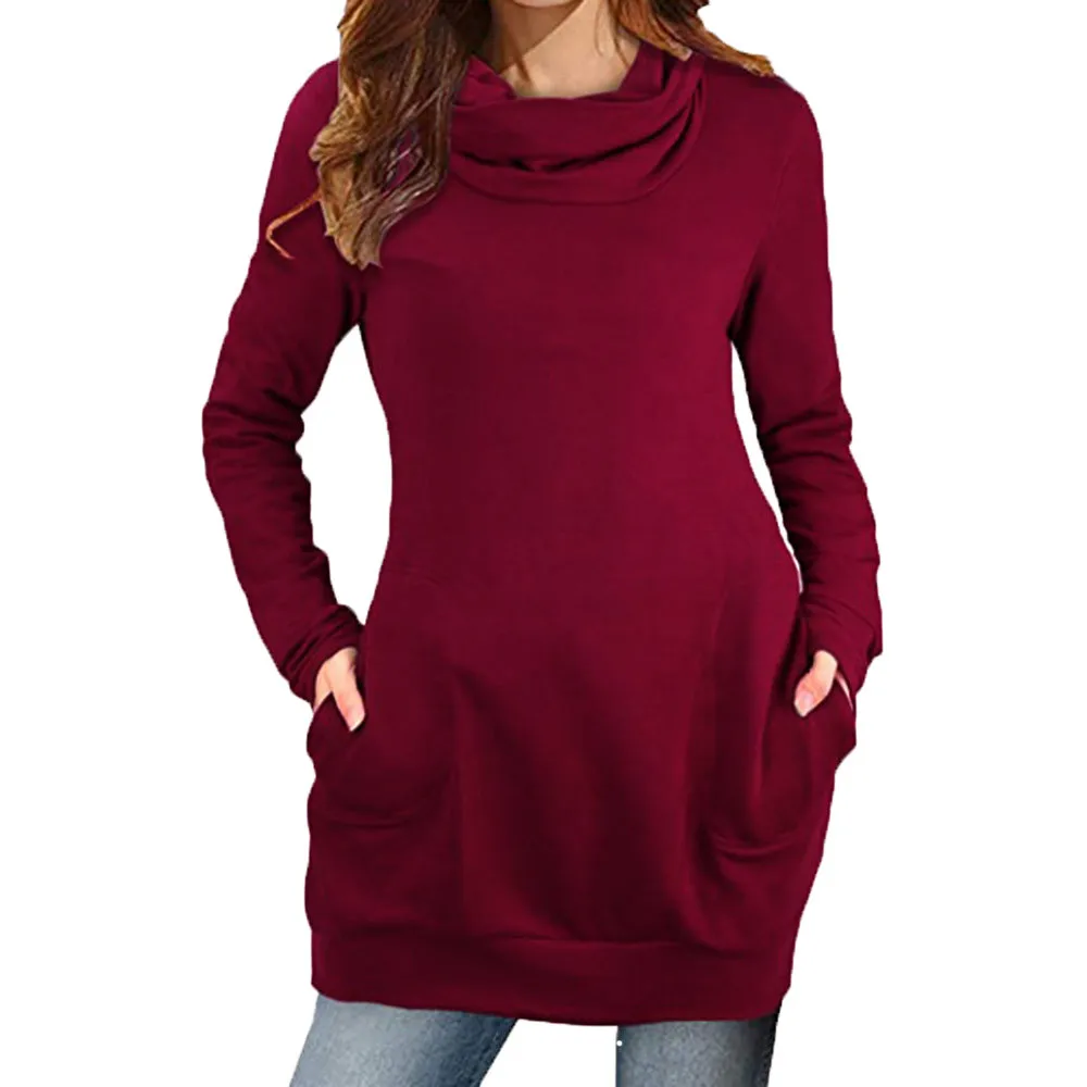 

Women's Casual Autumn Long Sleeve Sweatshirt Solid Blouse With Pocket #4