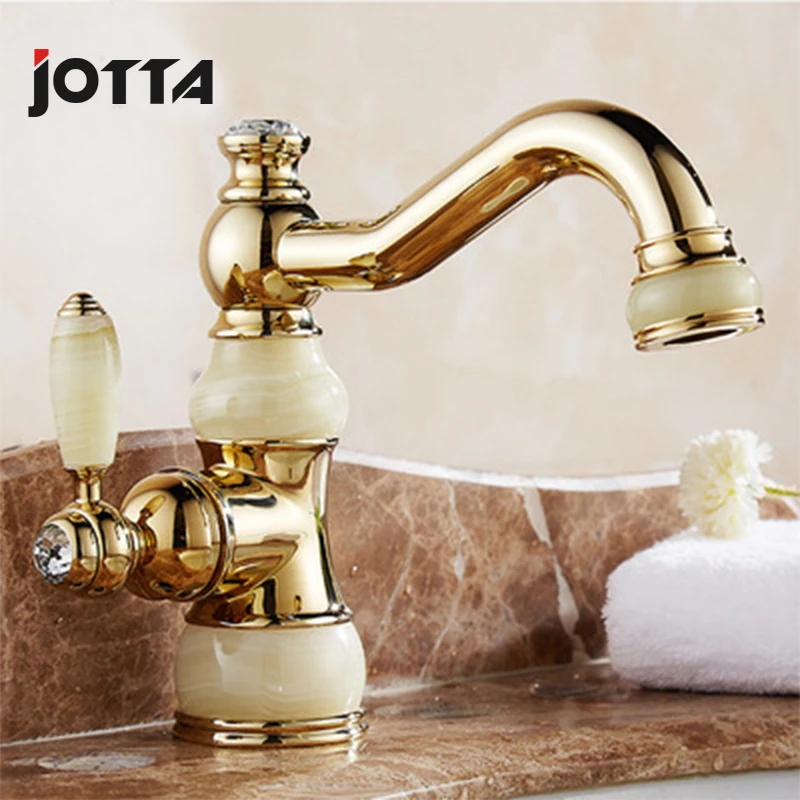 

Copper jade faucet rotating water European basin art basin hot and cold water faucet