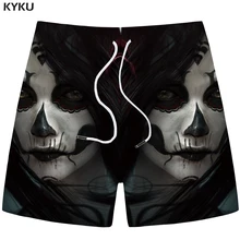 Бренд KYKU, шорты с черепом, мужские пляжные шорты, Карго, черный, террор, 3d принт, шорты, крутые, повседневные, мужские, короткие штаны, лето