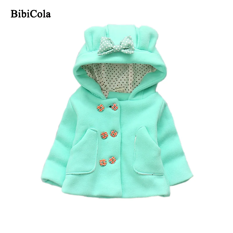 

BibiCola New Winter Children Girls Outerwear Hooded Solid Kids Girls Coat Warm Blends Outfits For Toodl Girls Wool Baby Jackets