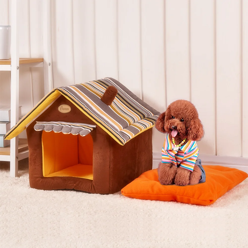 

Striped Removable Cover Mat Dog House Dog Beds For Small Medium Dogs House Pet Beds For Cat Dog Pet Products 3 Colors 4 Sizes