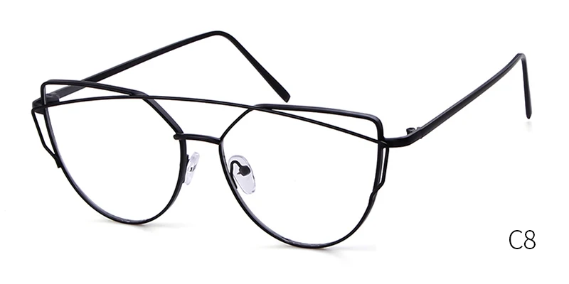 WHO CUTIE кошачий глаз солнцезащитные очки для женщин фирменный дизайн 90s винтажные розовые золотые металлические женские оптические очки оправа поддельные прозрачные очки OM821 - Цвет линз: C8 BLACK CLEAR