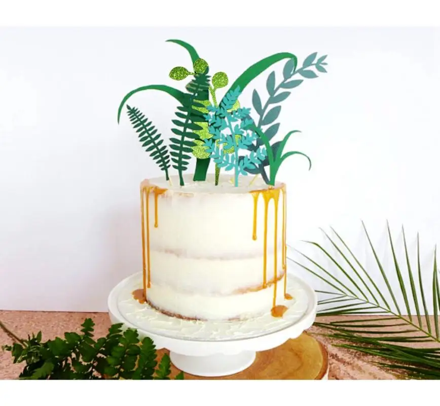 7pcs/set Leaves Cake Topper Jungle Party Birthday Decorations Kids Favor Cupcake Paper Toppers Green Plant Wedding Decor | Дом и сад