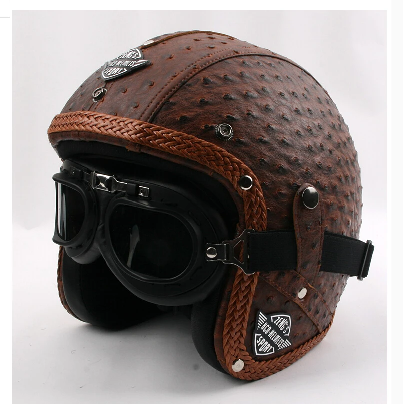 Новое поступление коричневый из натуральной кожи винтажный мотоцикл ручной работы мотоцикл ретро открытый лицо скутер шлемы