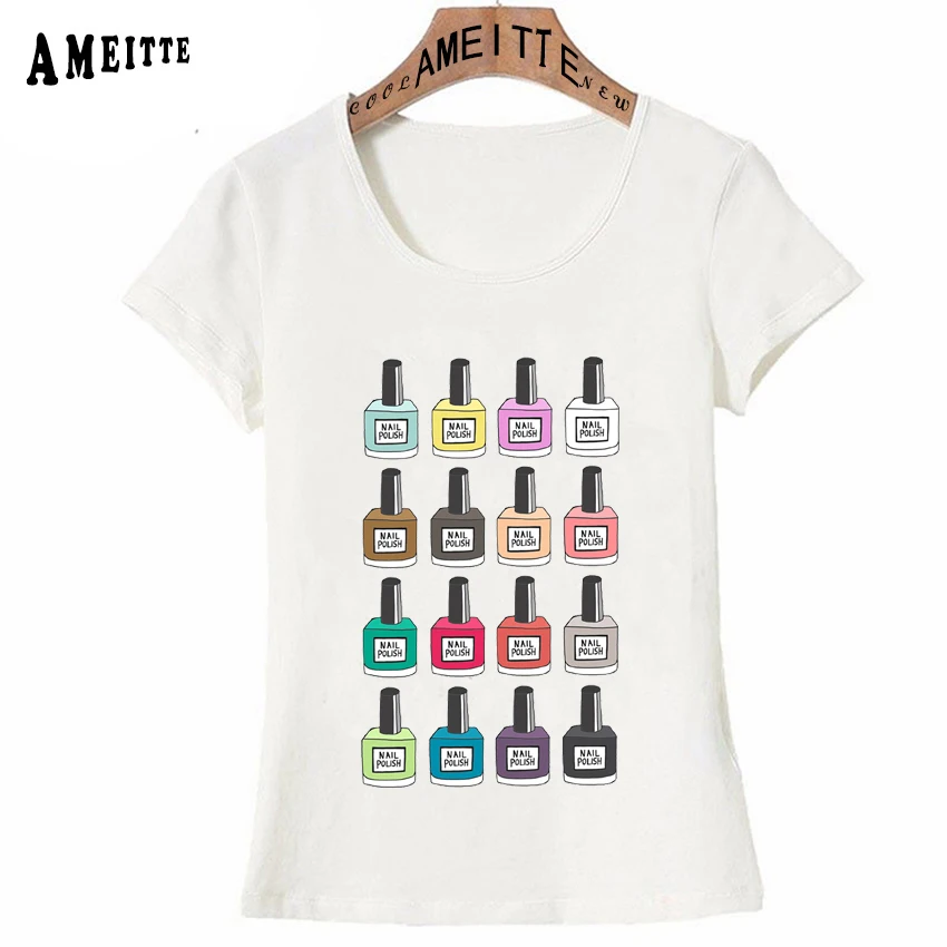 

New Summer Fashion Women T-shirt Nail Polish Obsession Print T-Shirt Cute Girl Simple Casual Tops Ameitte Hipster Woman Tees