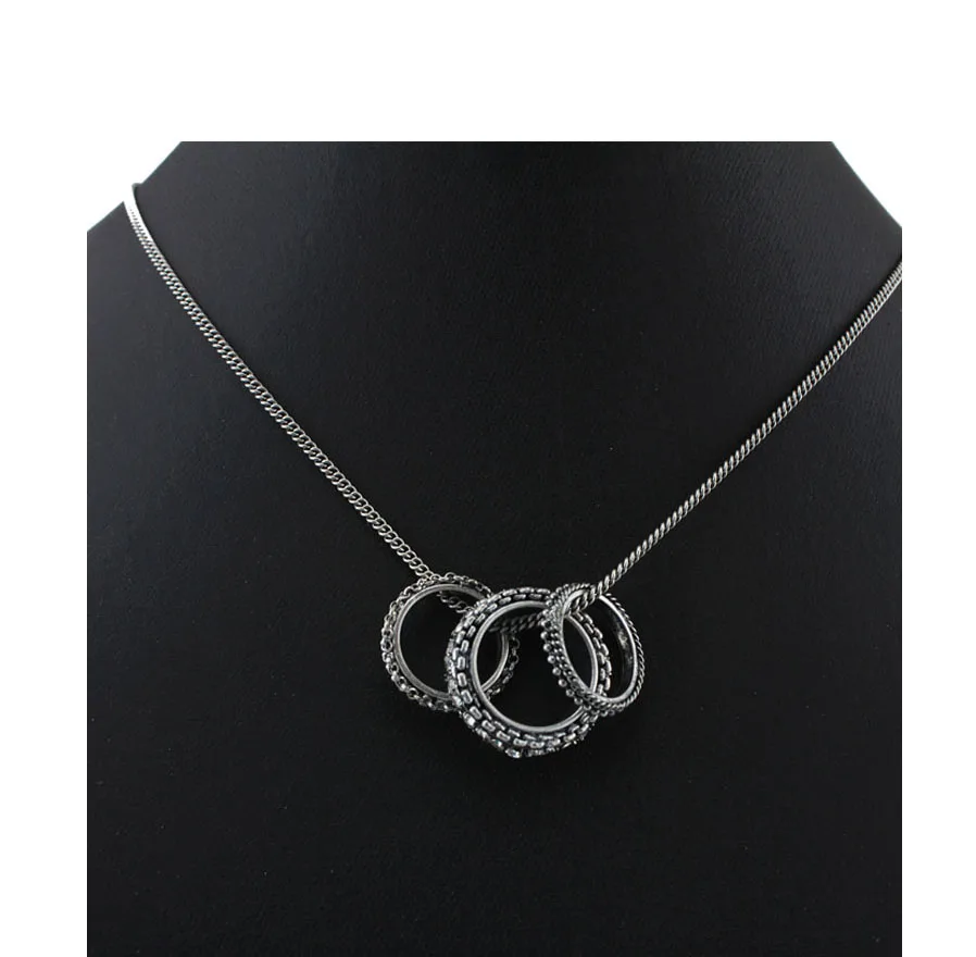 Fashion jewelry fashion silver chain 3 crystal circle pendant necklace fashion necklace