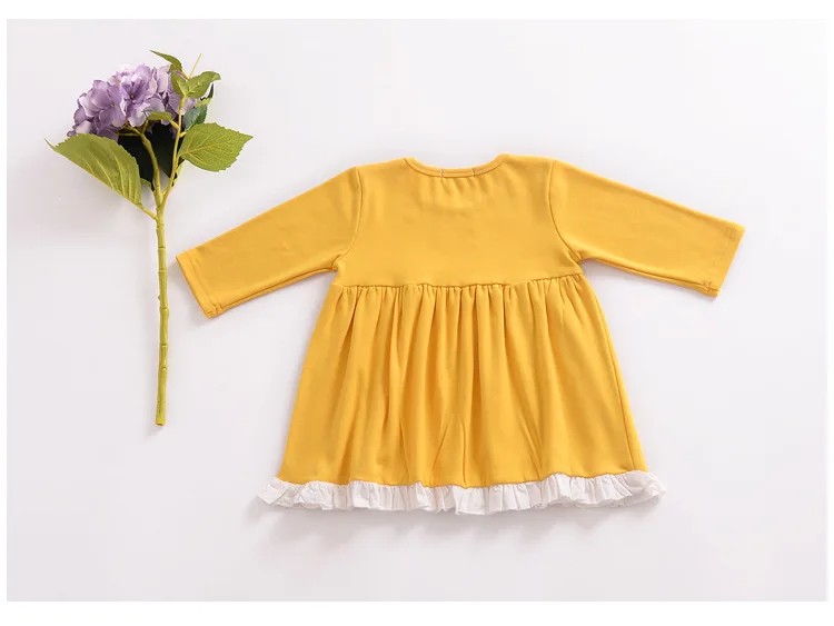 Mother nest 2018 Baby Long Sleeves Yellow Girls Dress Autumn Children Clothing Lace Cotton Toddler Dresses For Party Birthdays (21)