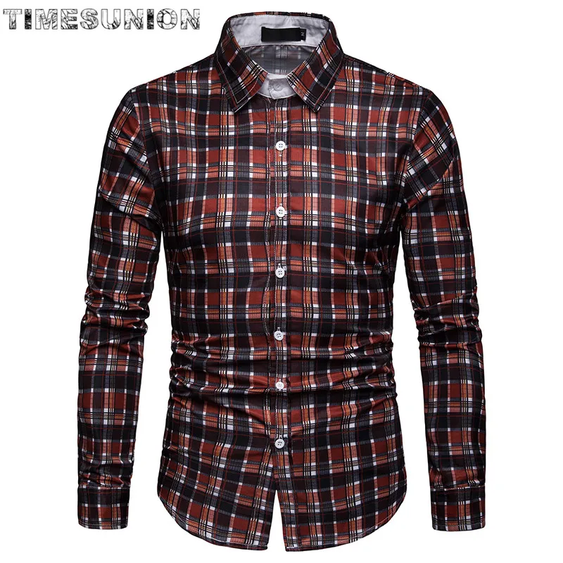 2019 New Men Casual Plaid Shirt High Quality Cotton Long Sleeve Male Shirts Square Grid Social Business Casual Shirt