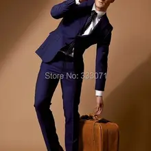 Итальянский стиль темно-синий жених приталенные смокинги мужской костюм Жених Смокинги 2 шт Мужские свадебные костюмы Жених Невеста одежда