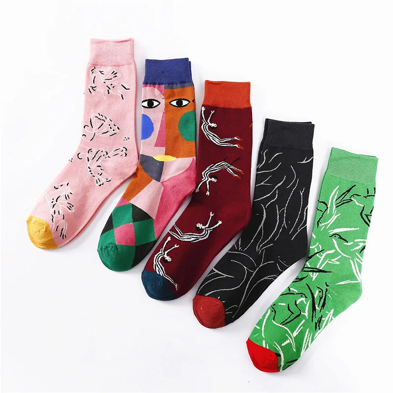 Большие цветочные носки удобные носки из хлопка для мужчин и женщин в европейском и американском стиле ретро Скейтбординг чулки чесаные хлопчатобумажные забавные носки