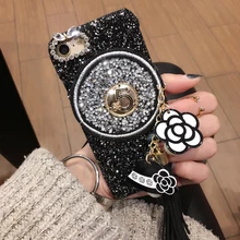 high fashion bling Luxury Camellia glitter tassel cell phone Case for apple iphone 6 6s plus 6P 7 7P 8 8P PC hard cover capa