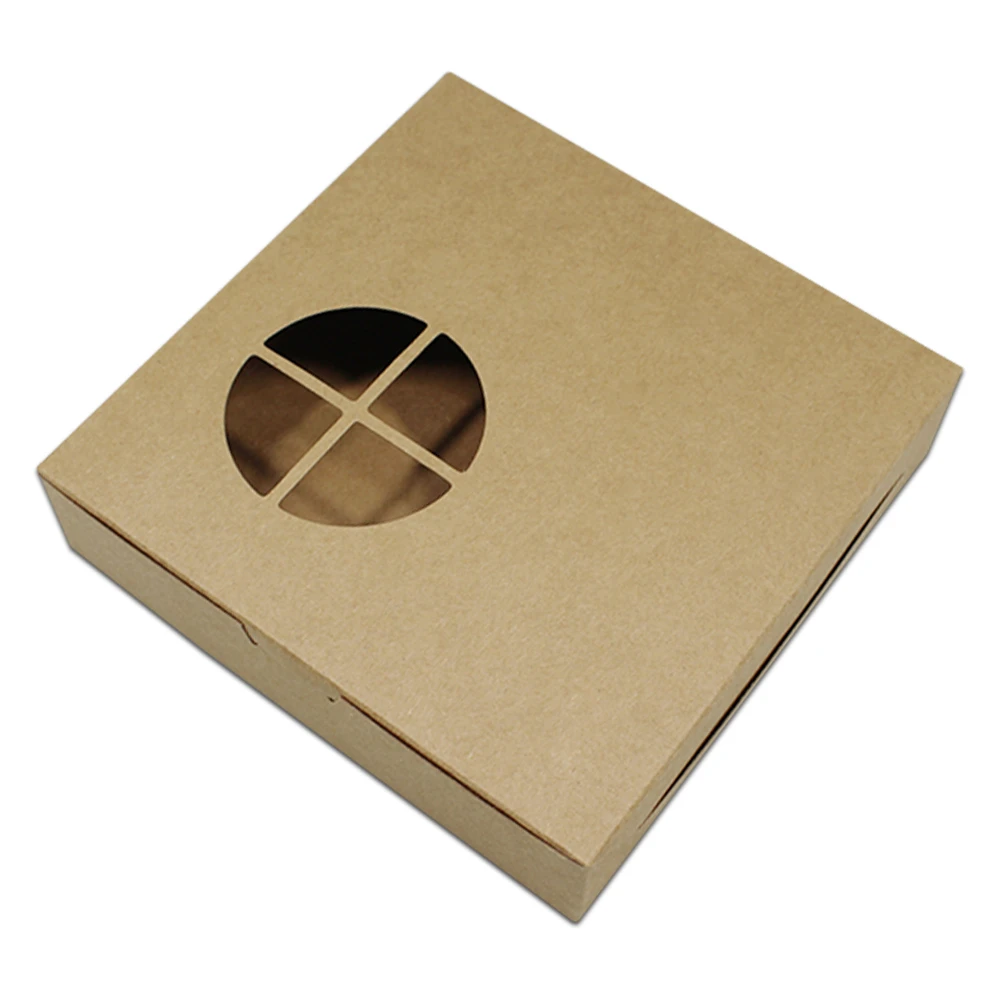 

25pcs/Lot Solid Color Foldable Kraft Package Paper Box For Pie Cake Muffin Pack With Window 4 Grain Egg Tarts Boxes West Point