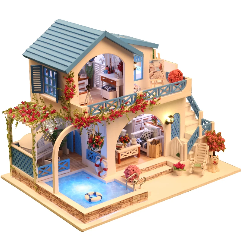 10 Kinds DIY Doll House with Furniture Children Adult Miniature Wooden DollHouse Construction Model Building Kits Doll house Toy 10piece tweezer plastic beads for model building kits puzzle bead kids children diy toys clamp clips accessories repair tools