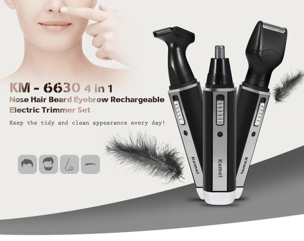 KM - 6630 4 in 1 Nose Hair Beard Eyebrow Rechargeable Electric Trimmer Set