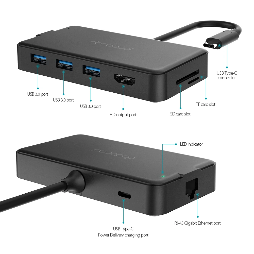 Dodocool 8-в-1 usb-хаб Многофункциональный Тип C USB C концентратор с Тип-C видео в формате 4K HDMI Gigabit Ethernet адаптер для Macbook Pro