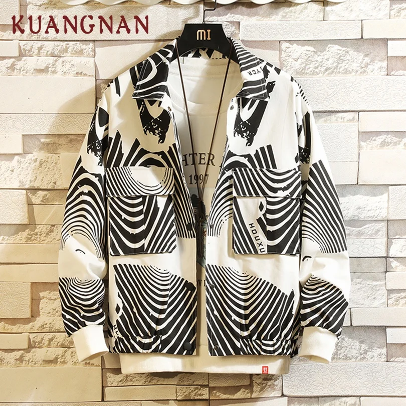 

KUANGNAN Black Striped Spring Jacket Men Streetwear Bomber Jacket Men Coat Windbreaker Clothes Men Jacket Coat Hip Hop 2019 New