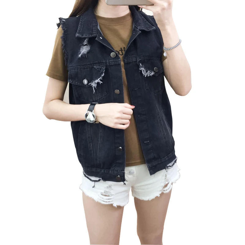 black sleeveless denim jacket womens