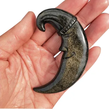 

Crystal Carving Moon Natural Gold Obsidian Moon Hand-carved Fengshui healing Energy Home Ornament