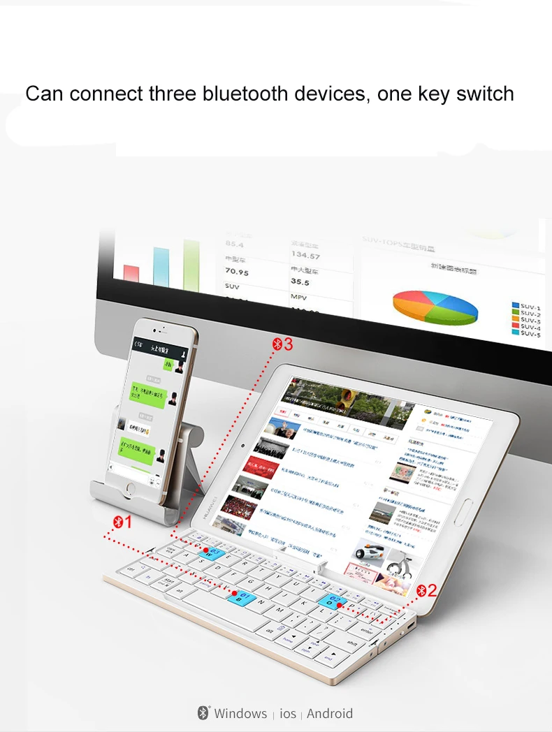 Топ Мини клавиатура портативный складной bluetooth беспроводная клавиатура с возможностью зарядки для IOS и android планшетный ПК мобильный телефон OS win