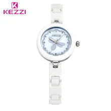 KEZZI Brand Ceramic Lady Watch Leaf Shape Design Rhinestone Collocation Female Clocks Fashion Waterproof Quartz Women Wirstwatch