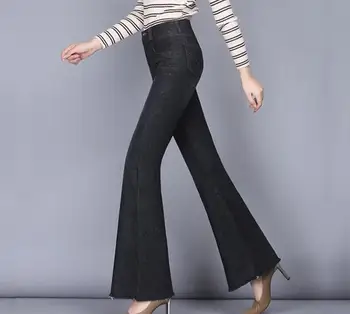 

Flare pants for women plus size denim jeans casual black blue slimming new fashion cotton blend trousers female autumn hdl0809