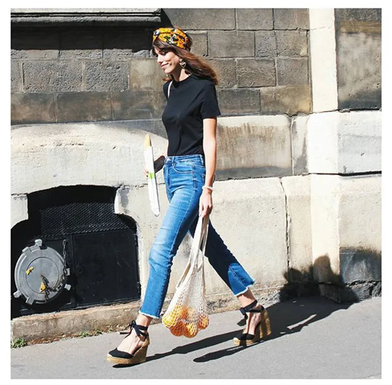 Bohemian Women Sandals Espadrilles Ankle Strap Straw Platform Wedges For Female Shoes Cow Suede Lady High Heels Sandal Big Size  (8)