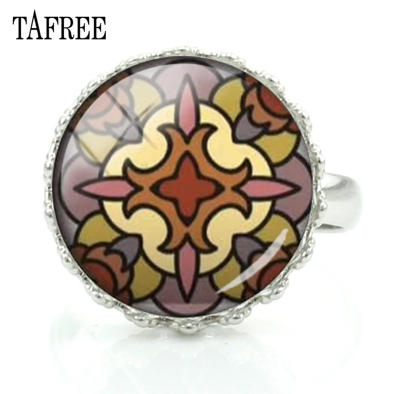 

TAFREE Charming Mandala Crown Rings Zam Yoga Simple Design Resizable Ring High Quality Glass Jewelry For Decoration HN368
