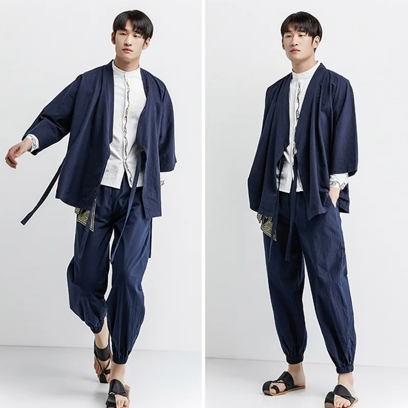 Японское кимоно кардиган для мужчин haori yukata мужской самурайский костюм одежда кимоно куртка мужская кимоно рубашка yukata haori KZ2033